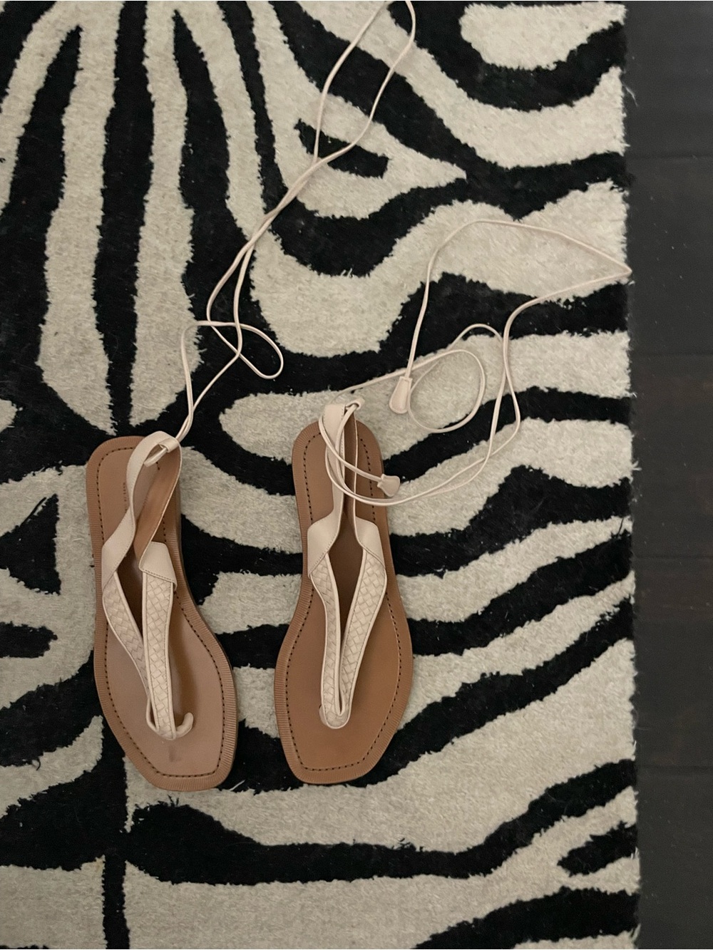 Bottega Veneta Beige Lace-Up Thong Sandals